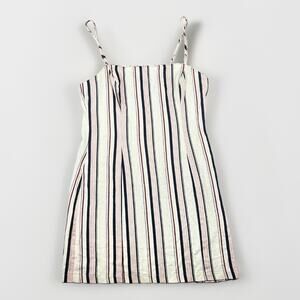 All in Favor Women’s Striped Linen Blend Mini Dress Size M Ivory Navy Red